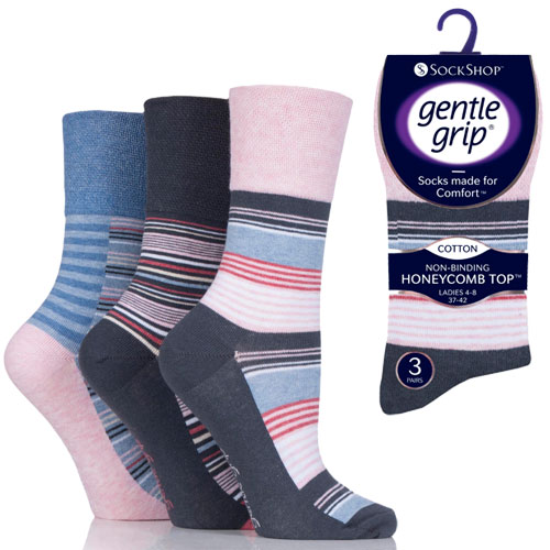 Ladies Gentle Grip Socks Stripes Assorted Wholesale Socks Wholesale