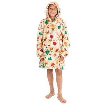 Childrens Christmas Design Oversized Snuggle Hoodie - Cream