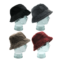 Ladies Plain Faux Fur Bucket Hat