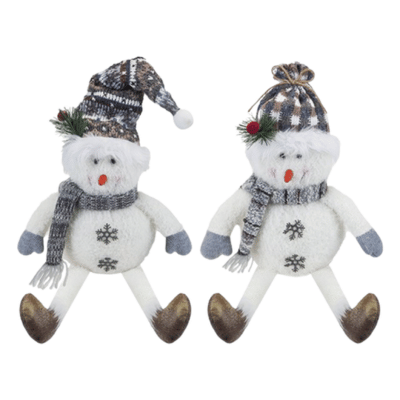21" Sitting Fabric Christmas Snowman Decoration With Dangley Legs