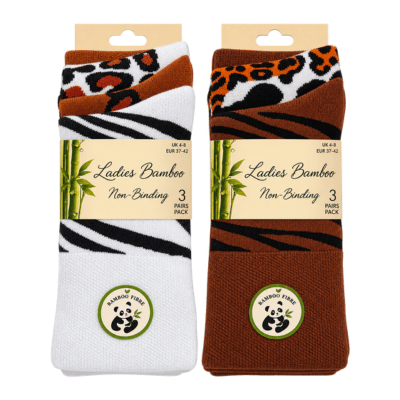 Ladies Bamboo Non Elastic - Non Binding Socks - Animal Print