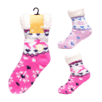 Ladies Super Soft Fairisle Design Bed Socks With Sherpa Lining