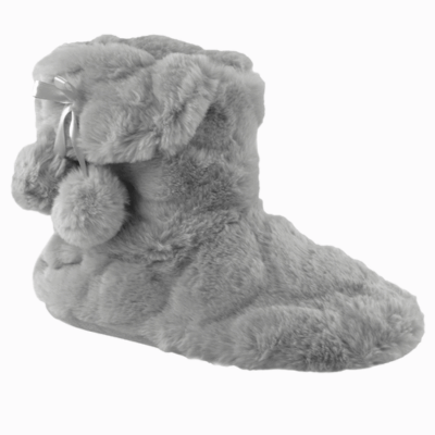 Kids Plush Bootee Slipper - Grey