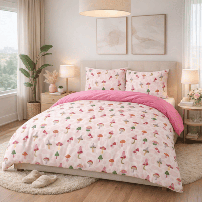 Fun Design Duvet Set Funky Mushroom Pink