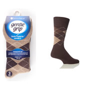 Mens Gentle Grip Socks Argyle Browns