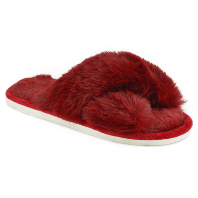 Ladies Crossover Fluffy Slider - Red