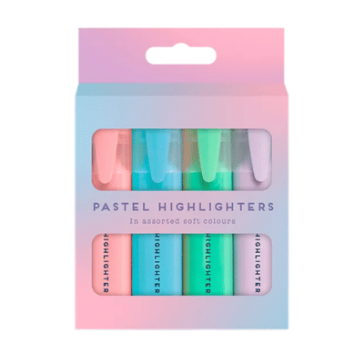 Pastel Highlighters 4 Pack In Box
