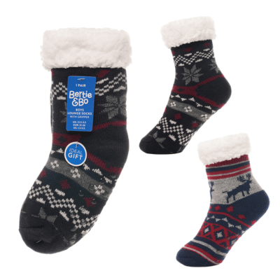 Boys Lounge Gripper Socks with Sherpa Lining
