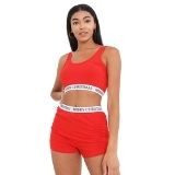 Merry Christmas Slogan Crop Top And Shorts Set Red
