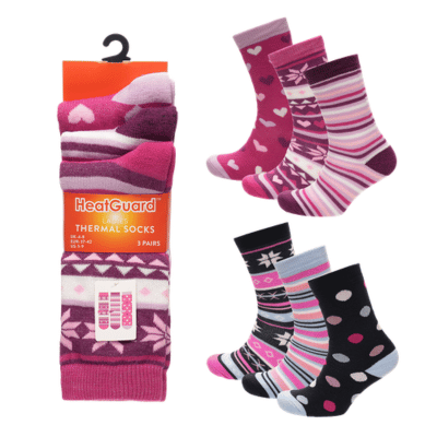 Ladies 3 Pack Patterned Thermal Socks