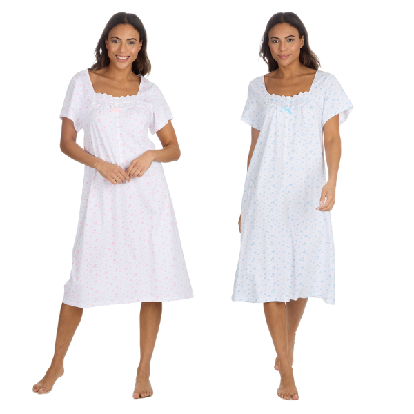 Ladies Short Sleeve Floral Nightdress Cotton