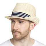Mens Straw Trilby Hat With Ribbon