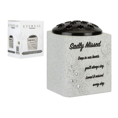 Memorial Grey Grave Flower Pot Roses Design - Sadly Missed
