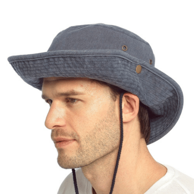 Mens Stone Washed Navy Safari Hat