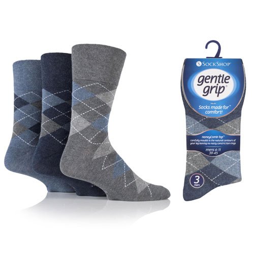 Mens Gentle Grip Socks Argyle Blue/Gray