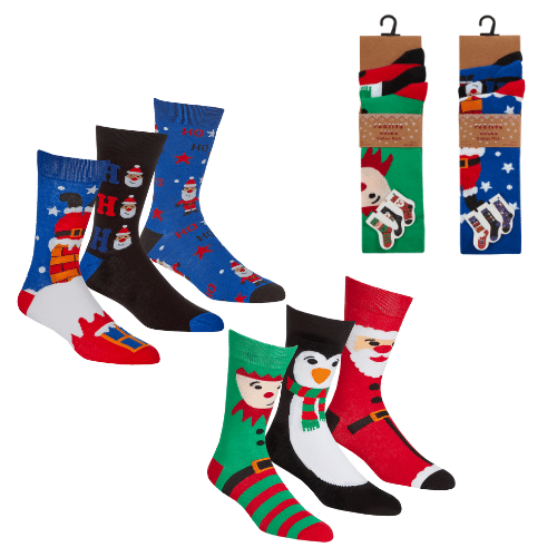 Mens Christmas Design Socks 3 Pack | Wholesale Socks | A&K Hosiery ...
