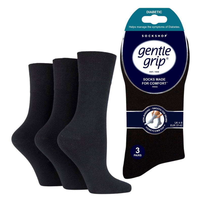 Ladies Diabetic Gentle Grip Socks Black
