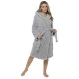 Ladies Frosted Borg Effect Hooded Robe Grey