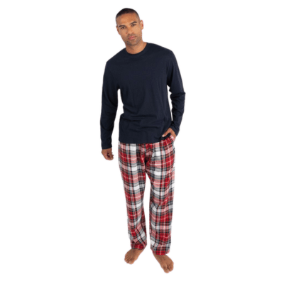 Mens Long Sleeved Jersey & Flannel Lounge Pant Set - Red