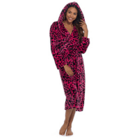 Ladies Wolf & Harte Pink Flannel Fleece Panther Print Hooded Robe