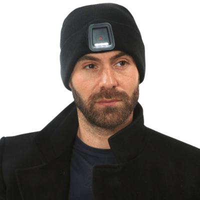 Mens Heat Machine Rechargeable USB LED Beanie Hat - Black