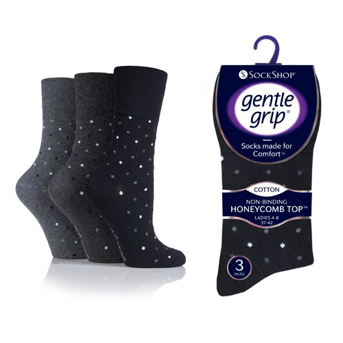 Ladies Gentle Grip Socks Dark Dots