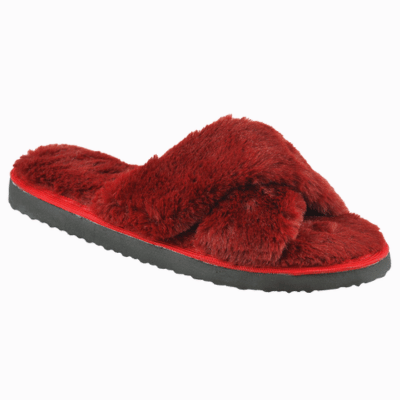 Ladies Plush Crossover Slider Red With Black Sole