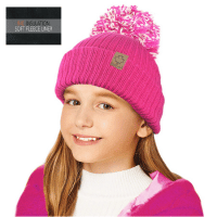 Kids R40 Soft Fleece Lined Rib Knit Pom Pom Hat