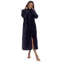 Ladies Zip Through Ribbed Fleece Gown - Navy