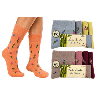 Ladies Bamboo Non Elastic - Non Binding Socks - Flowers