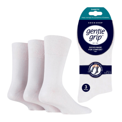 Mens Diabetic Gentle Grip Socks White