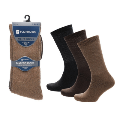 Mens 3 Pack Brown Mix Diabetic Socks