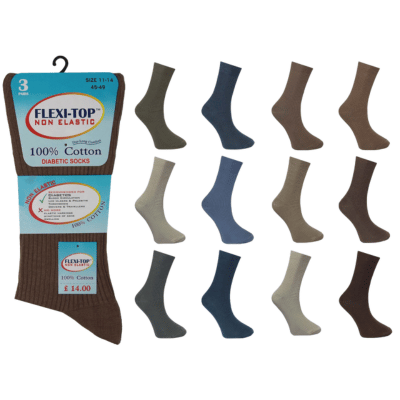 Big Foot Diabetic Non Elastic 3 Pack Socks 100% Cotton - Black