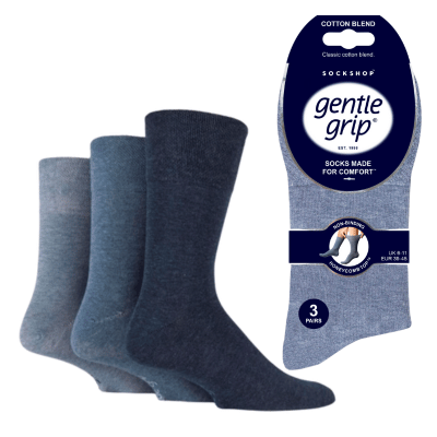 Mens Gentle Grip Socks Plain Denim