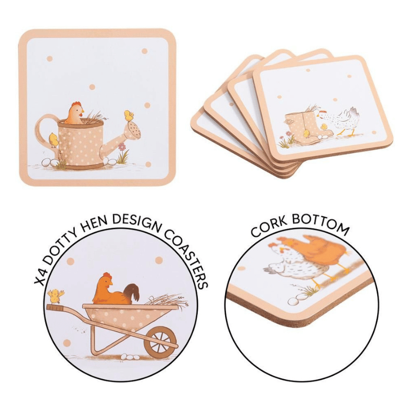 Dotty Hen Coasters 4 Pack
