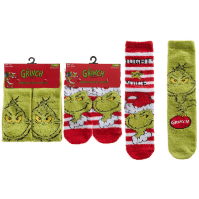 Official Mens Single Pair The Grinch Cosy Socks With Grip