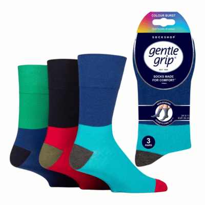 Mens Gentle Grip Socks Colour Burst Hybrid Turquoise/Cobalt Blue