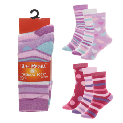 Girls 3 Pack Thermal Design Socks
