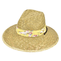 Ladies Straw Wide Brim Hat With Floral Band 57cm