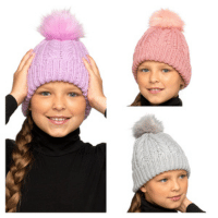 Girls Chunky Cable Knit Bobble Hat