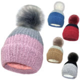 Two Tone Faux Fur Pom Pom Hat With Cosy Lining