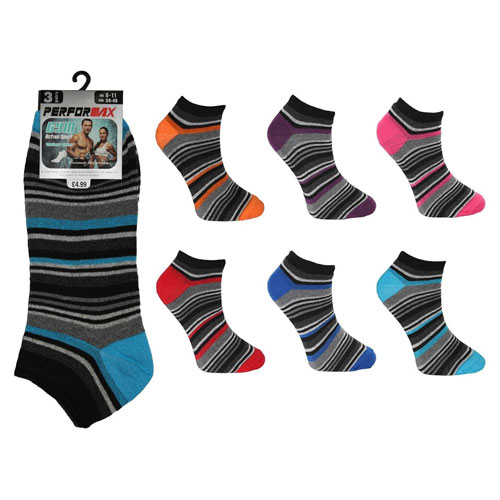 Mens Performax Trainer Socks Coloured Stripes Wholesale Socks