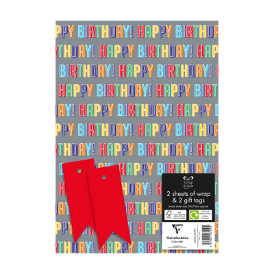 Happy Birthday 2 Sheet Gift Wrap With Tags