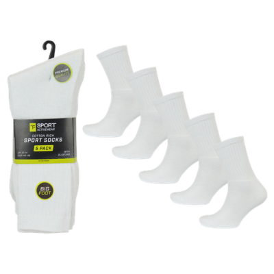 Mens Big Foot White Sport Socks 5 Pack
