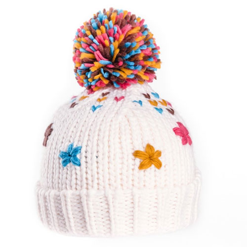 Girls Crochet Flowers Bobble Hat With Pom Pom