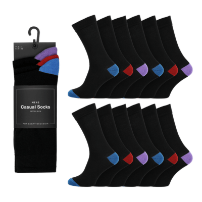Mens 3 Pack Cotton Rich Casual Socks - Coloured Heel & Toe