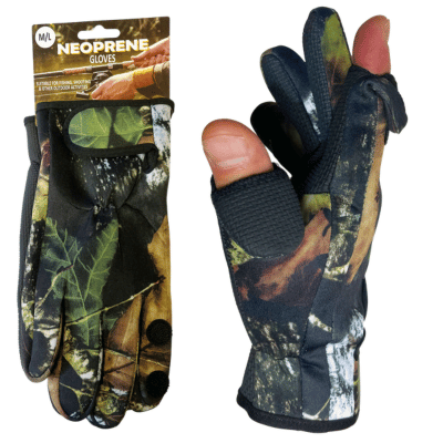 Mens Neoprene Fishing/Shooting Gloves With Gripper Palm Forest Camo