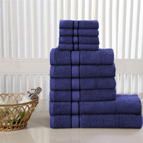 10 Piece Luxury Towel Bale Set With Ribbon Navy