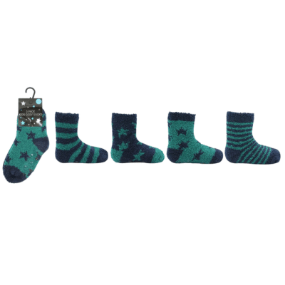 Boys 3 Pack Star/Stripe Cosy Socks With Gripper