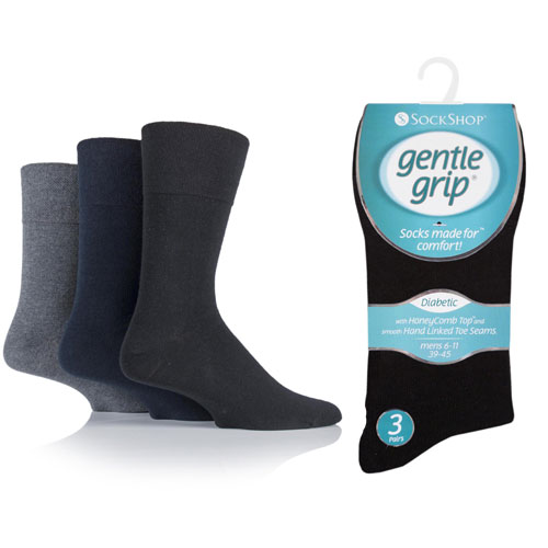 Mens Diabetic Gentle Grip Socks Black Navy Grey